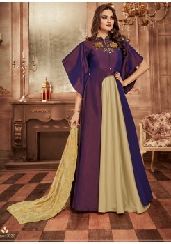 Purple & Cream Satin Georgette Gown 
